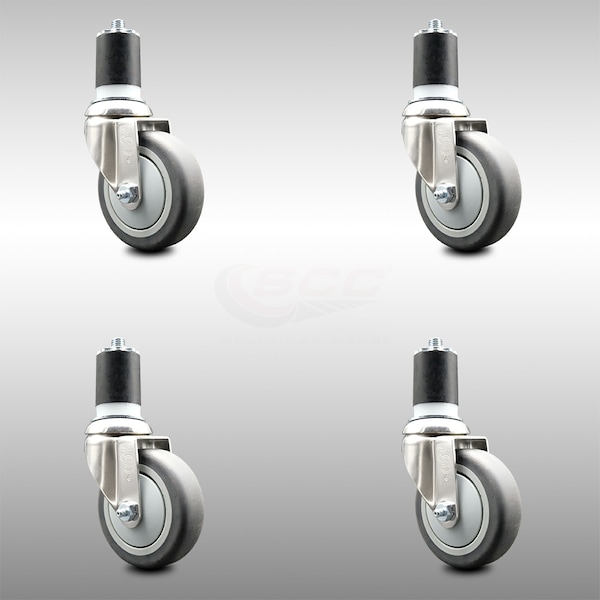4 Inch 316SS Thermoplastic Rubber Swivel 1-3/4 Inch Expanding Stem Caster Set
